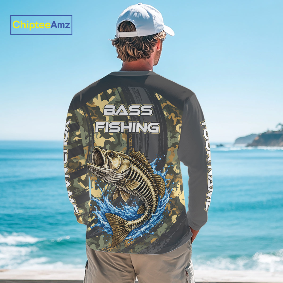 Personalized Largemouth Bass Skeleton Long Sleeve Fishing Shirts, Bass Fishing Tournament Jerseys NBT349