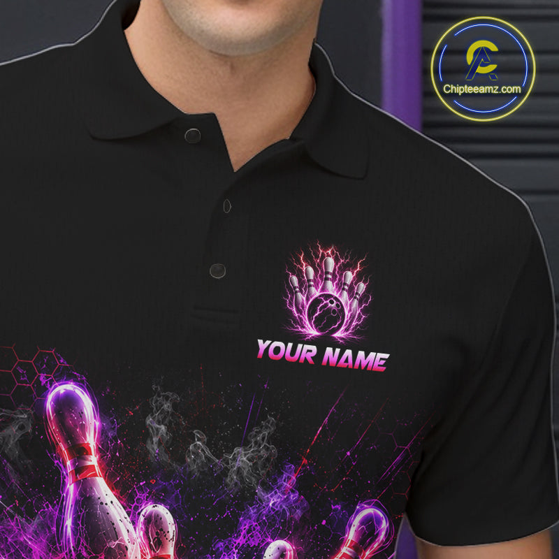 Custom Funny Cat Bowling Shirt For Men Neon Pink Bowling Jersey Polo & Quarter-Zip Bowling Outfit NBT879