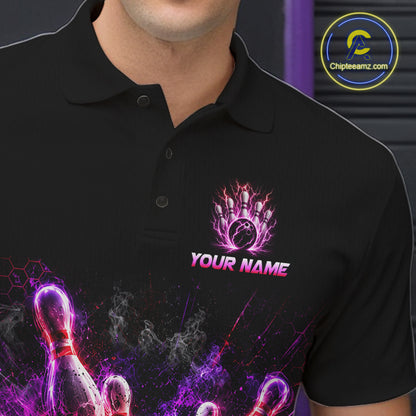 Custom Funny Cat Bowling Shirt For Men Neon Pink Bowling Jersey Polo & Quarter-Zip Bowling Outfit NBT879