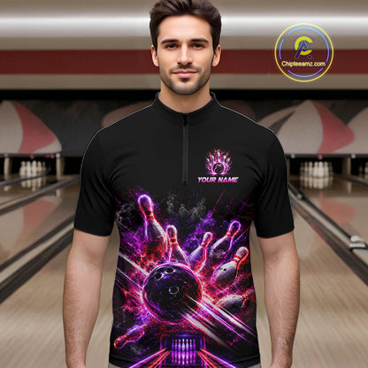 Custom Funny Cat Bowling Shirt For Men Neon Pink Bowling Jersey Polo & Quarter-Zip Bowling Outfit NBT879