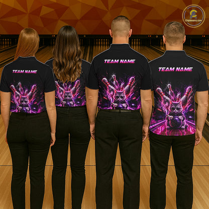 Custom Funny Cat Bowling Shirt For Women Neon Pink Bowling Jersey Polo & Quarter-Zip Bowling Outfit NBT879