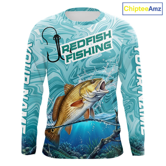 Custom Redfish Long Sleeve Performance Fishing Shirts, Water Camo Saltwater Fishing Jerseys NBT691