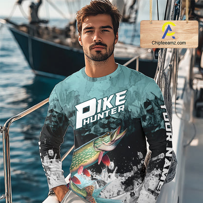 Personalized Northern Pike Fishing Jersey, Team Pike Fishing Long Sleeve Tournament Shirts NBT693
