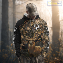 Load image into Gallery viewer, Whitetail Deer Hunting Hoodie, Longsleeves Shirt – Brown Camo Custom Name for Big Game Hunters NBT270