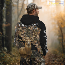 Load image into Gallery viewer, Whitetail Deer Hunting Hoodie, Longsleeves Shirt – Brown Camo Custom Name for Big Game Hunters NBT270