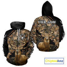 Load image into Gallery viewer, Whitetail Deer Hunting Hoodie, Longsleeves Shirt – Brown Camo Custom Name for Big Game Hunters NBT270