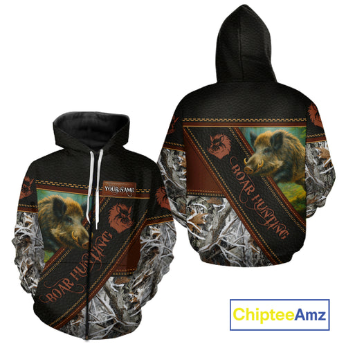 Wild Boar Hunting Black Camo Snow Winter 3D All Over Printed Shirts Custom Name Hunting Gift NHT103