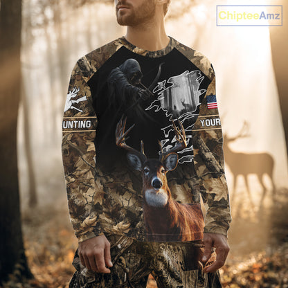 Brown Camo Grim Reaper Whitetail Deer Hunting Shirt – Bow Hunting Apparel for Men, Hunter Gifts NBT28
