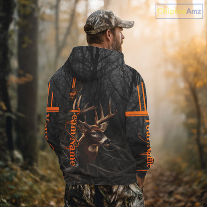 Custom Shadow Buck Black Camo Deer Hunting Shirts for Men, Deer Hunting Crew Clothes NBT54