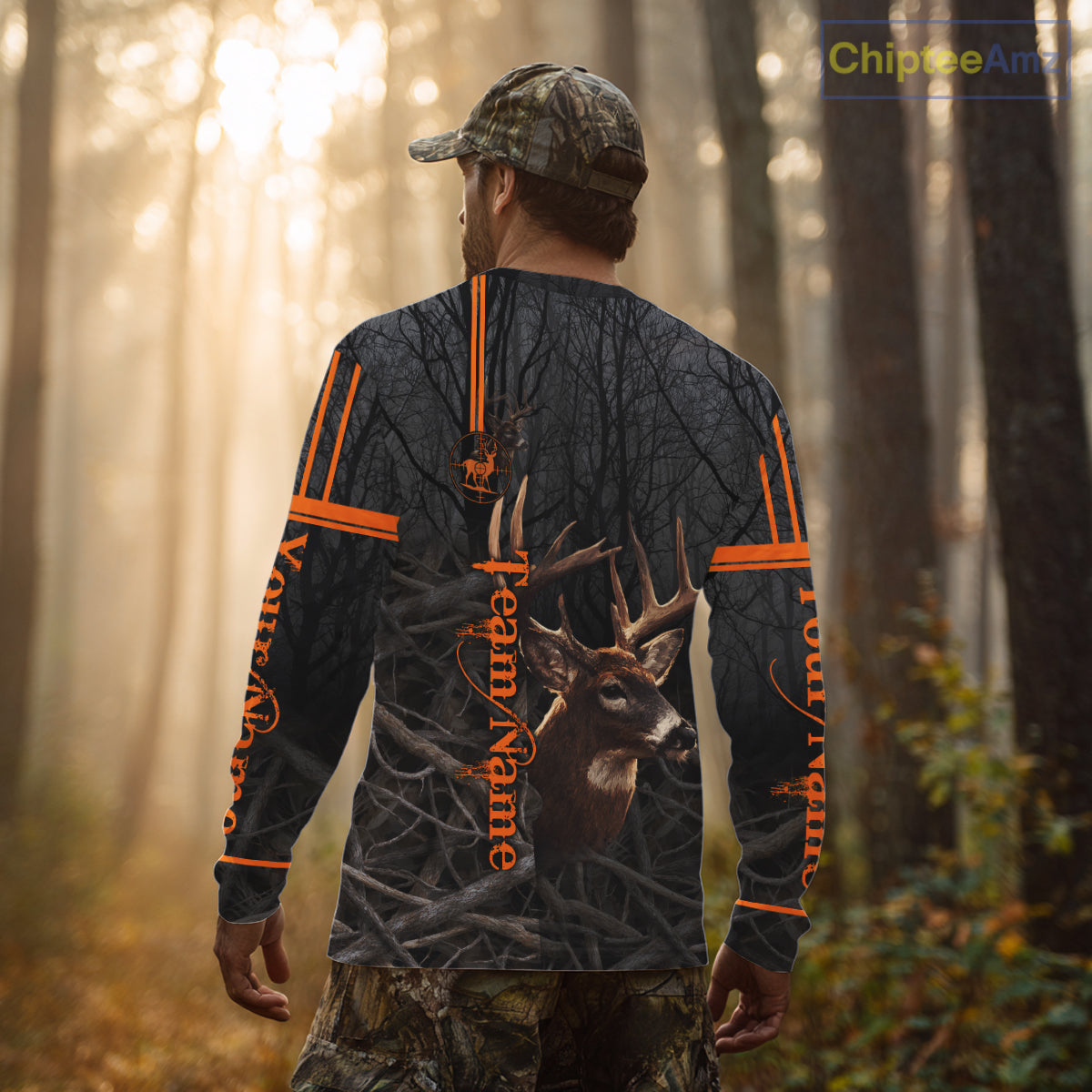 Custom Shadow Buck Black Camo Deer Hunting Shirts for Men, Deer Hunting Crew Clothes NBT54