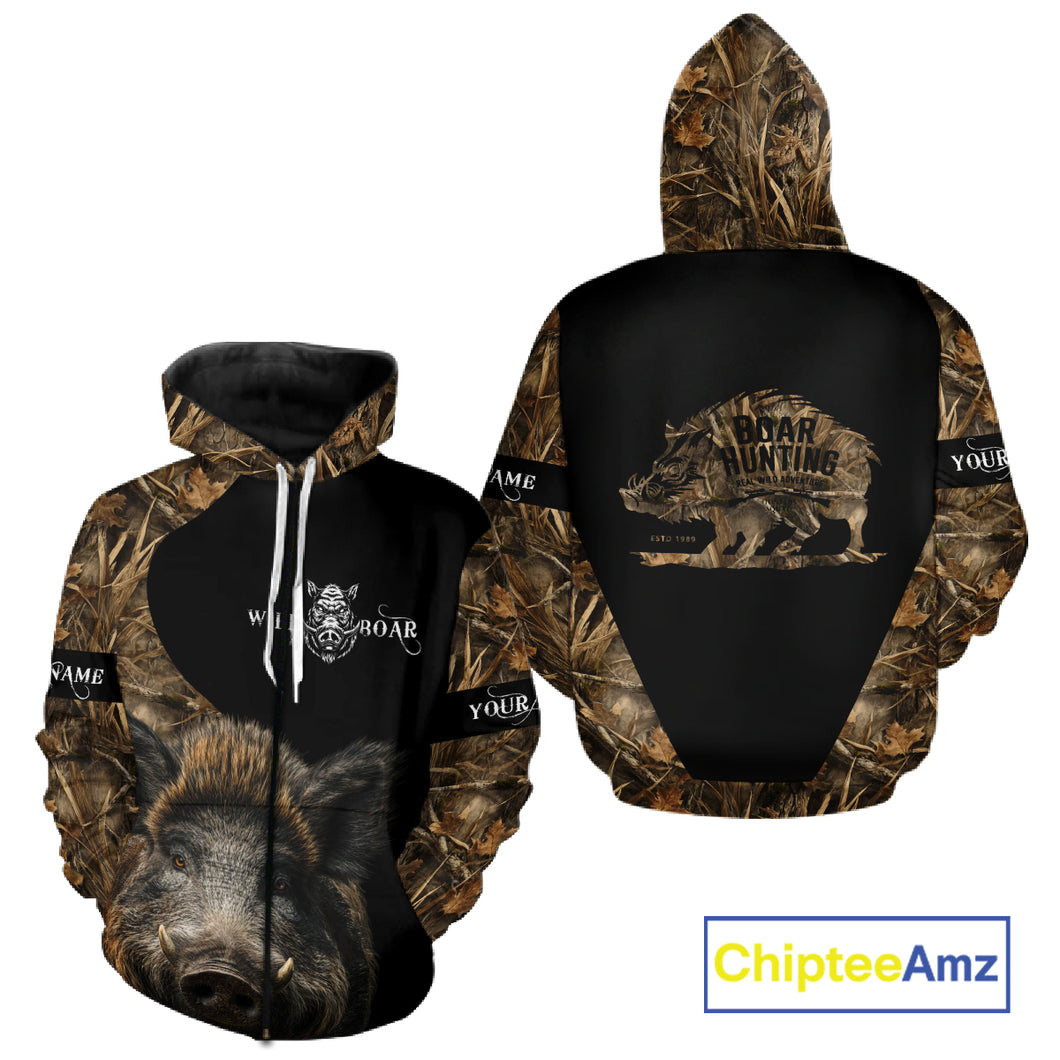 Wild Boar Hunting Camouflage Custom Name 3D All Over Print Shirts, Personalized Hunting Gifts NBT103