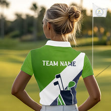 Load image into Gallery viewer, Green &amp; Blue Golf Bag Womens Golf Polo Shirts Custom Golf Shirts, Golf Attire For Ladies NBT576