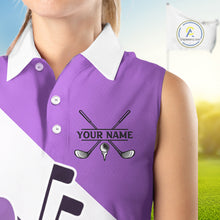 Load image into Gallery viewer, Purple Golf Bag Womens Sleeveless Golf Polo Shirts Custom Golf Shirts, Golf Attire For Ladies NBT577