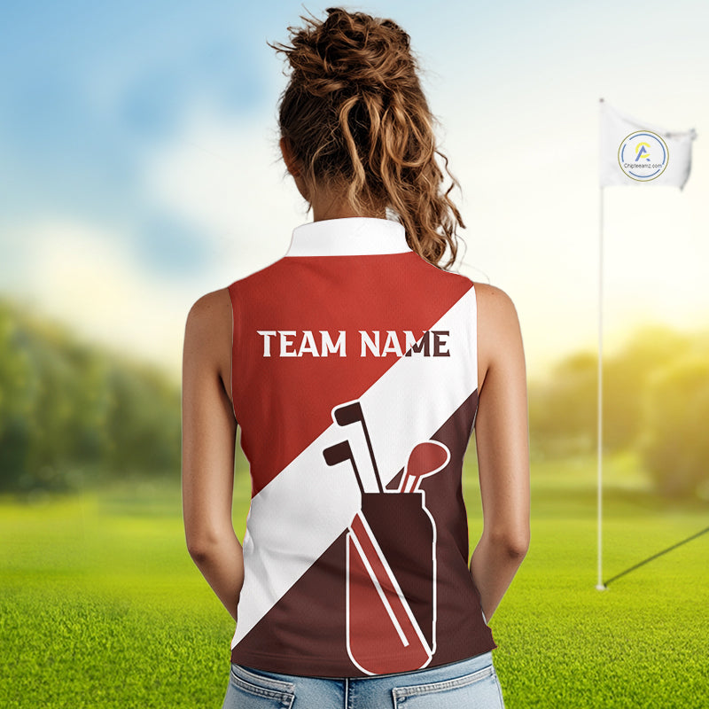 Red Golf Bag Womens Sleeveless Golf Polo Shirts Custom Golf Shirts, Golf Attire For Ladies NBT578