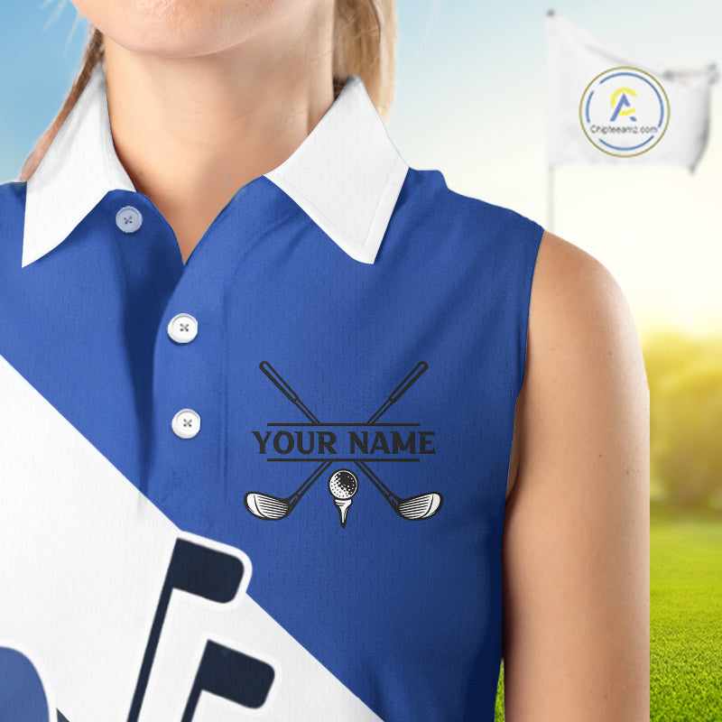 Blue Golf Bag Womens Sleeveless Golf Polo Shirts Custom Golf Shirts, Golf Attire For Ladies NBT579
