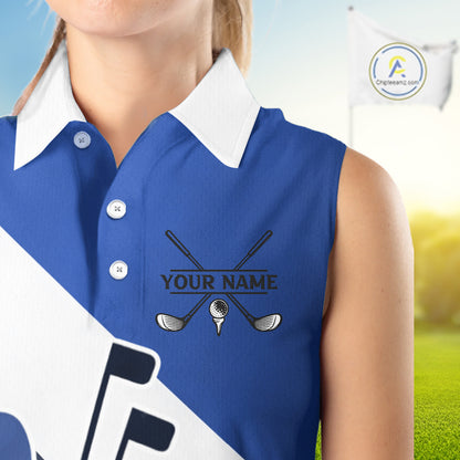 Blue Golf Bag Womens Sleeveless Golf Polo Shirts Custom Golf Shirts, Golf Attire For Ladies NBT579
