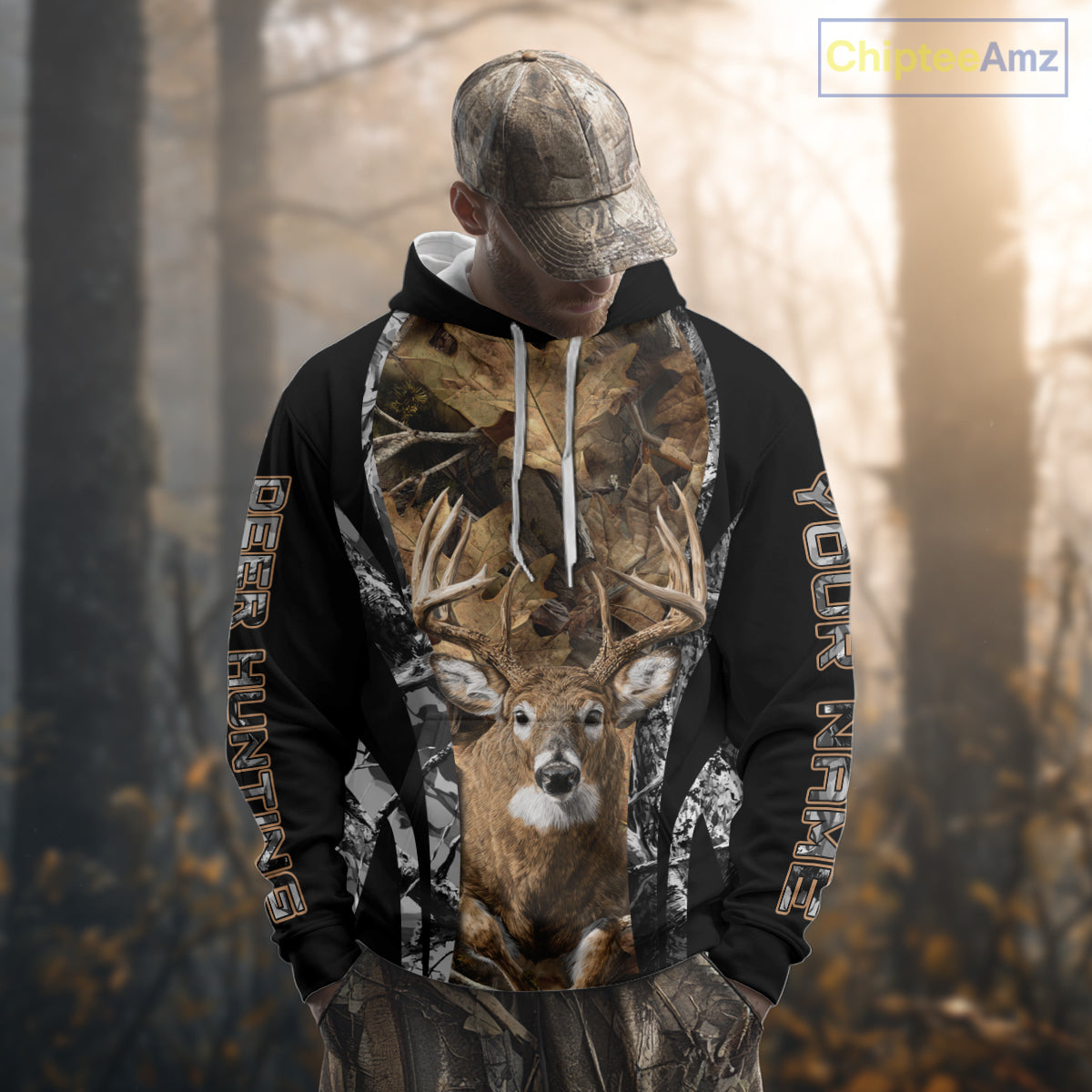Whitetail Deer 3D All Over Printed Fall Season Camo Hoodie Custom Name Shirt NBT314