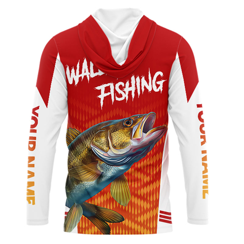 Walleye Hooded Fishing Shirts Long Sleeve Custom Fishing Tournament Shirts, Walleye Fishing Apparel NBT365