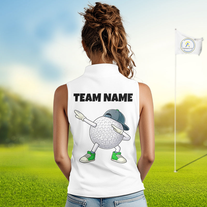 White Funny Golf Ball Custom Team Polo Shirt, Personalized Womens Sleeveless Golf Polo Shirt, Golf Lovers Gift NBT603