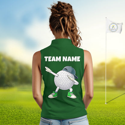 Green Funny Golf Ball Custom Team Polo Shirt, Personalized Womens Sleeveless Golf Polo Shirt, Golf Lovers Gift NBT605