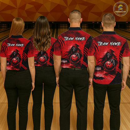 Custom Red Camo Skeleton Grim Reaper Bowling Women Quarter-Zip Shirt, Halloween Bowling Jersey NBT912