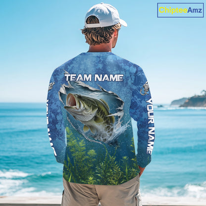 Back view Largemouth Bass Fishing Shirt personalized camo long sleeve UPF