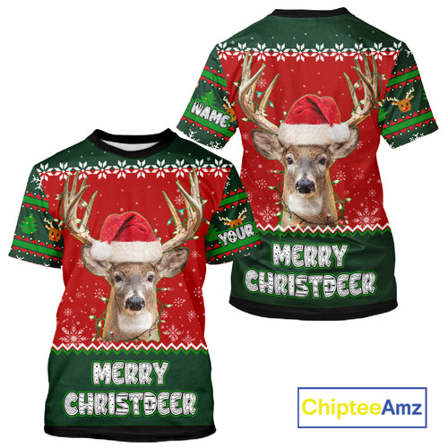 Funny Ugly Christmas Pattern Deer Hunting Custom Name 3D All Over Print Shirts Christmas Shirt NBT285