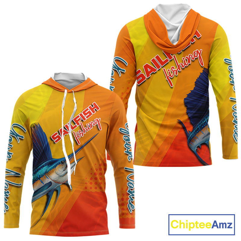 Custom Sailfish Saltwater Long Sleeve Hooded Fishing Shirts, Long Sleeve Performance Fishing Shirts NBT428