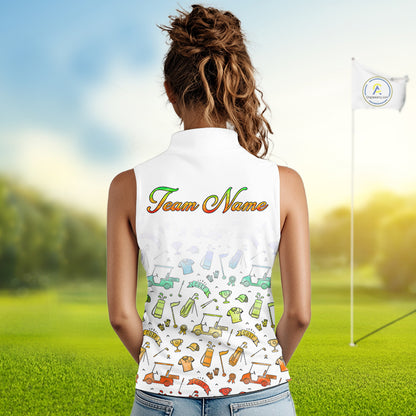 Womens Sleeveless Golf Polo Shirts Colorful Tie Dye Pattern Custom Name, Golf Shirts For Ladies NBT500