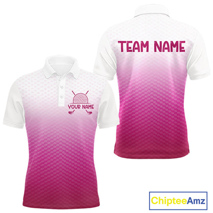 Pink White Mens Polo Golf  Shirts Custom Name Golf Shirt For Men, Golf Team Clothes NBT505