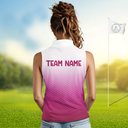 Pink White Womens Sleeveless Polo Golf  Shirts Custom Name Golf Shirt For Women, Golf Team Clothes NBT505