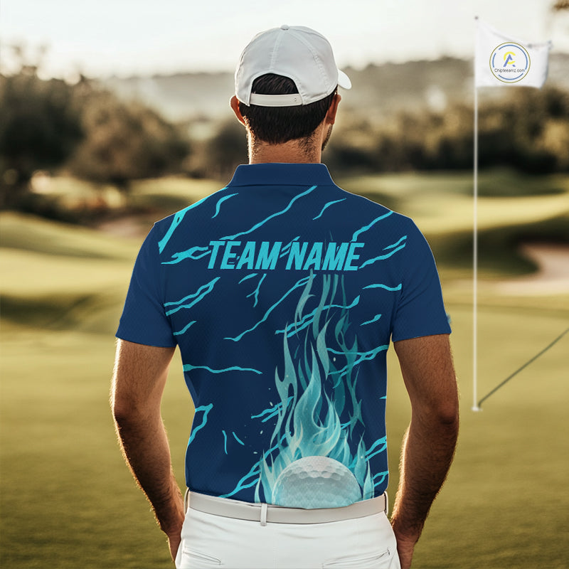 Golf Balls Blue Flame Pattern Womens Golf Polo Shirts Matching Golf Outfits For Men NBT748