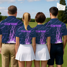 Load image into Gallery viewer, Matching golf outfits for men and women purple flame golf balls polo shirt