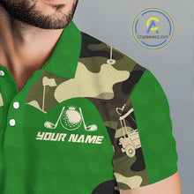 Load image into Gallery viewer, Green Camo Mens Golf Polo Shirts Custom Golf Outfit For Mens, Team Golf Shirts NBT634