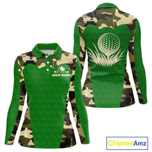 Load image into Gallery viewer, Green Camo Womens Golf Polo Shirts Custom Golf Outfit For Ladies, Team Golf Shirts NBT634