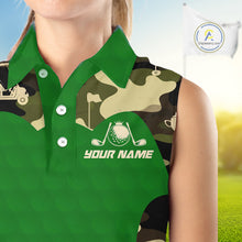 Load image into Gallery viewer, Green Camo Womens Sleeveless Golf Polo Shirts Custom Golf Outfit For Ladies, Team Golf Shirts NBT634