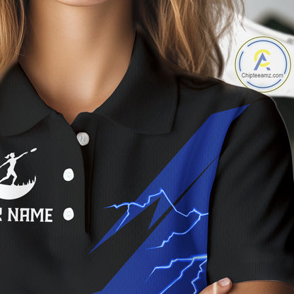 Blue Womens Disc Golf Polo Shirts Custom Thunder Lightning Team Disc Golf Jerseys, Disc Golf Gifts NBT649