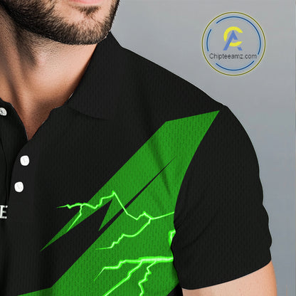 Green Mens Disc Golf Polo Shirts Custom Thunder Lightning Team Disc Golf Jerseys, Disc Golf Gifts NBT651
