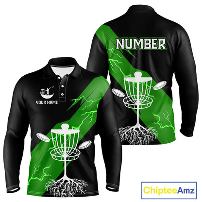 Green Mens Disc Golf Polo Shirts Custom Thunder Lightning Team Disc Golf Jerseys, Disc Golf Gifts NBT651