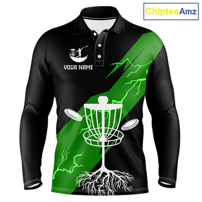 Green Mens Disc Golf Polo Shirts Custom Thunder Lightning Team Disc Golf Jerseys, Disc Golf Gifts NBT651