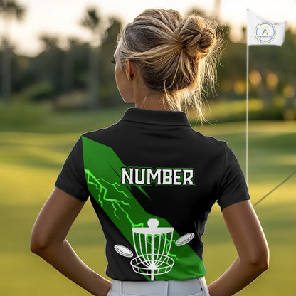 Green Womens Disc Golf Polo Shirts Custom Thunder Lightning Team Disc Golf Jerseys, Disc Golf Gifts NBT651