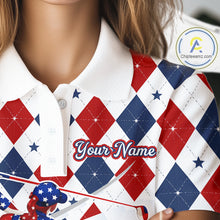 Load image into Gallery viewer, American Flag Golf Polo Shirt For Womens Patriotic White Golf Shirt 4th of July Golf Outfit Golf Gifts NBT520