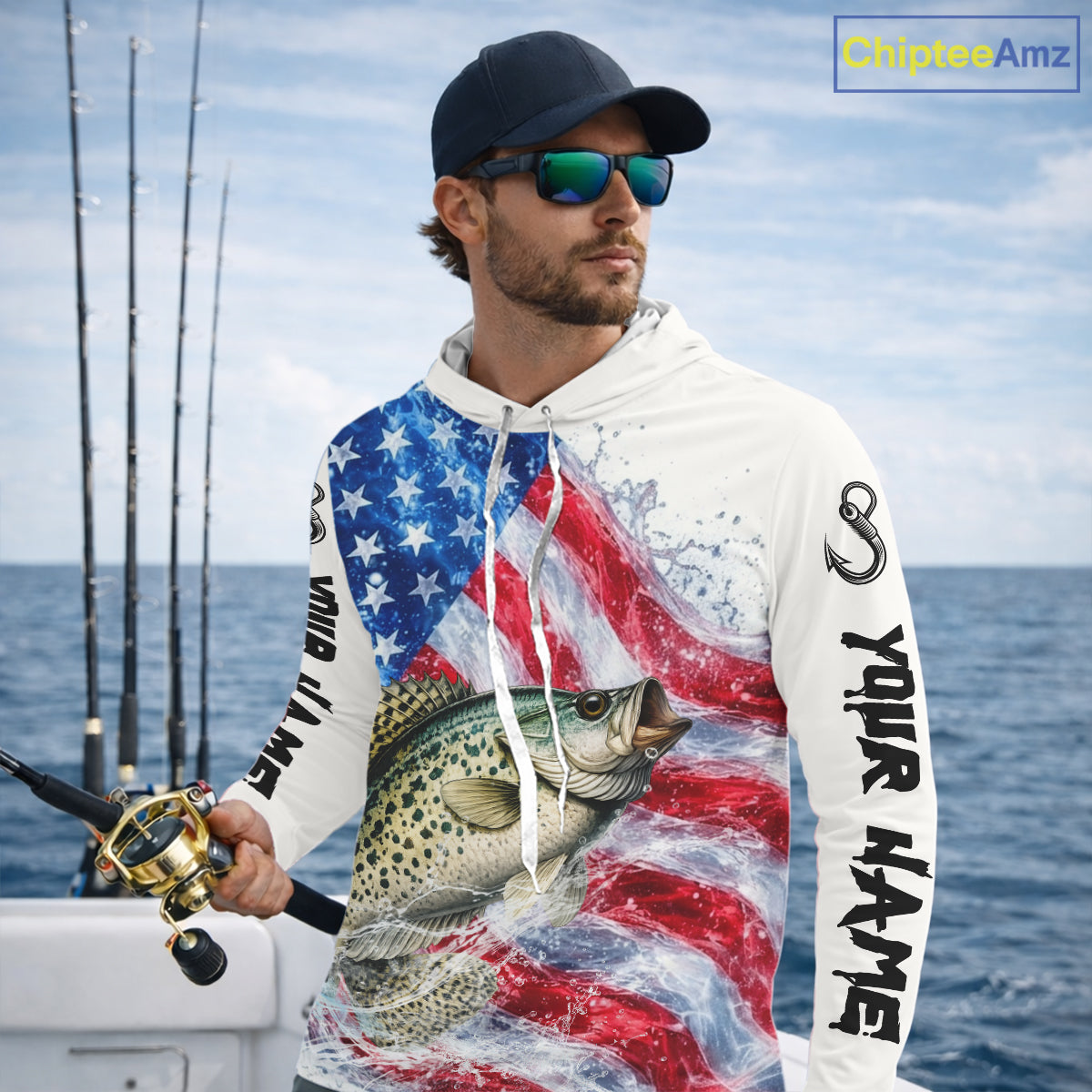 American Flag Patriotic Crappie Fishing Custom Long Sleeve Hooded Shirts, 4th of July Fishing Tournament Shirts NBT525
