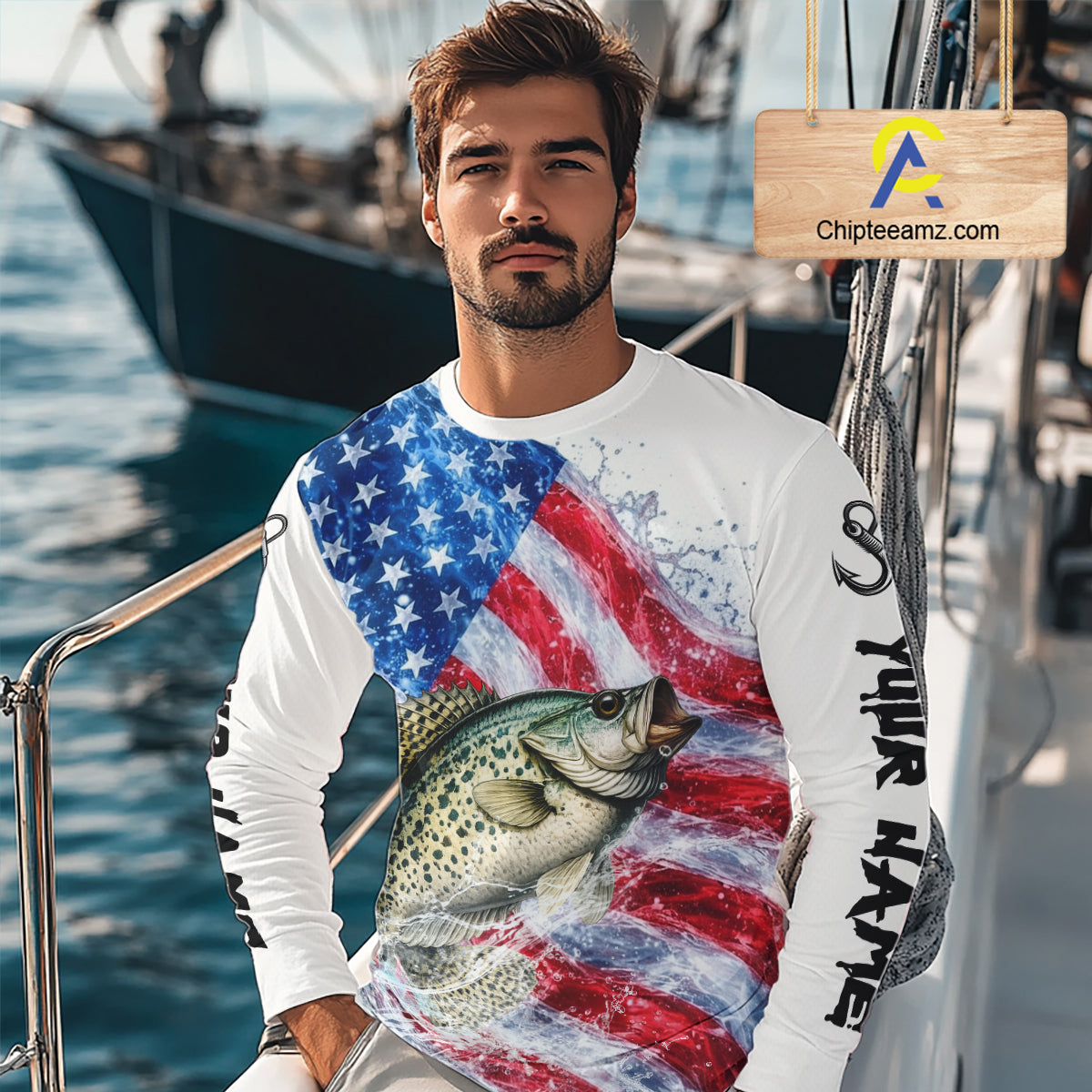 American Flag Patriotic Crappie Fishing Custom Long Sleeve Shirts, 4th of July Fishing Tournament Shirts NBT525