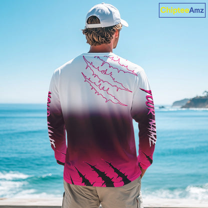 Largemouth Bass Long Sleeve Fishing Shirts Pink Angry Fish, Bass Fishing Shirts NBT387