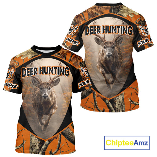 Deer Hunting Shirt Orange Camouflage Hoodie, Long Sleeve Custom Name For Men NBT245