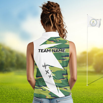 Green And White Retro Golf Pattern Polo Golf Shirt For Women Custom Ladies Golf Clothes, Golf Gifts NBT678
