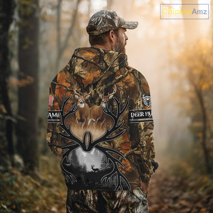Whitetail Deer Hunting Camouflage Shirts with US Flag, Custom Hunting Shirt for Hunters NBT164