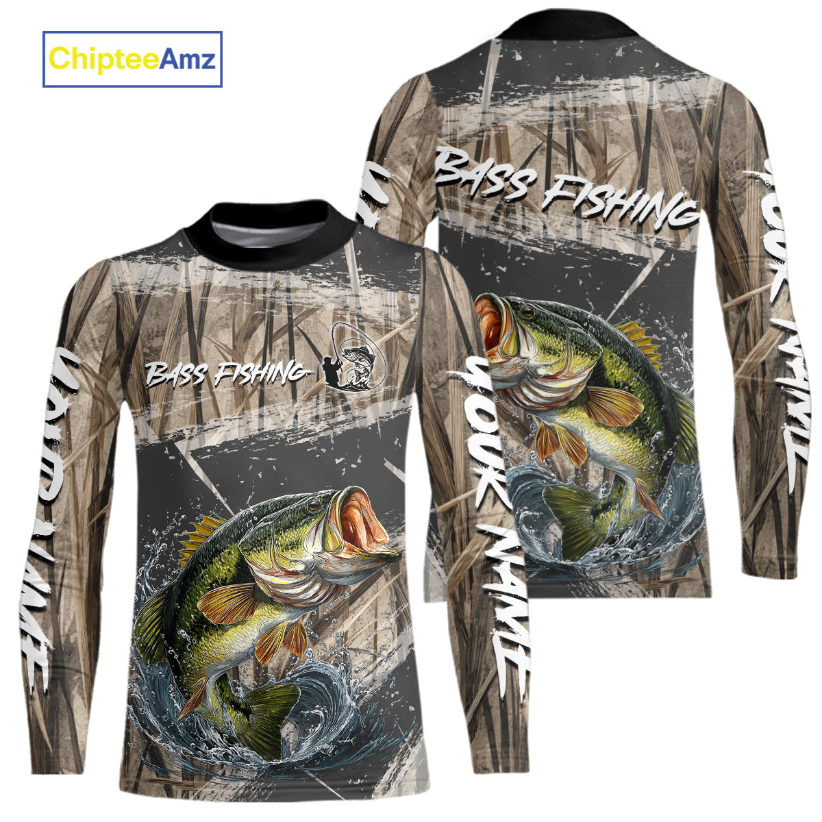 Largemouth Bass Grass Camo Custom Name Kid Fishing Shirt, Bass Fishing Shirts For Men NBT354