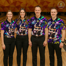 Load image into Gallery viewer, Bowling team wearing matching custom funny hamster purple graffiti jerseys with personalized name